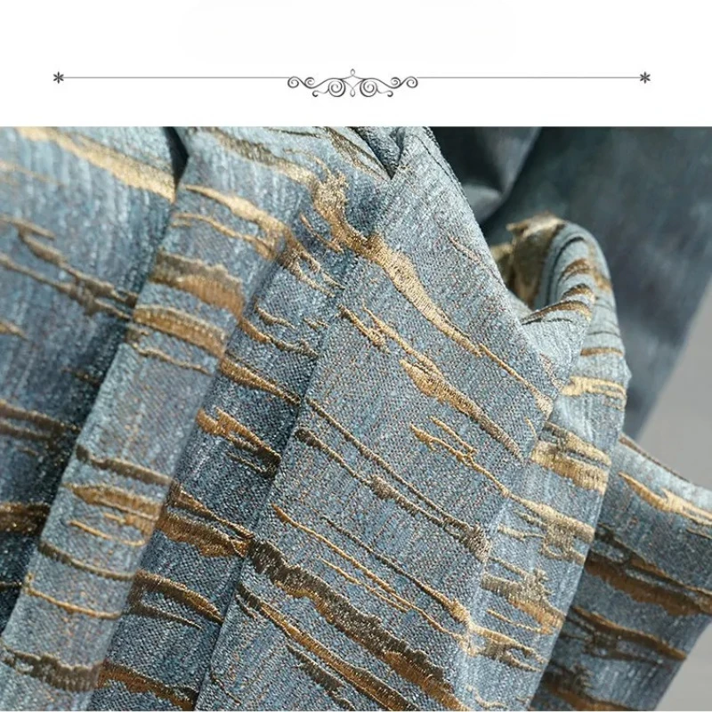 Blue Water-soluble Embroidered Curtains Chenille European Style High-end Luxury Curtains for Living Dining Room Bedroom