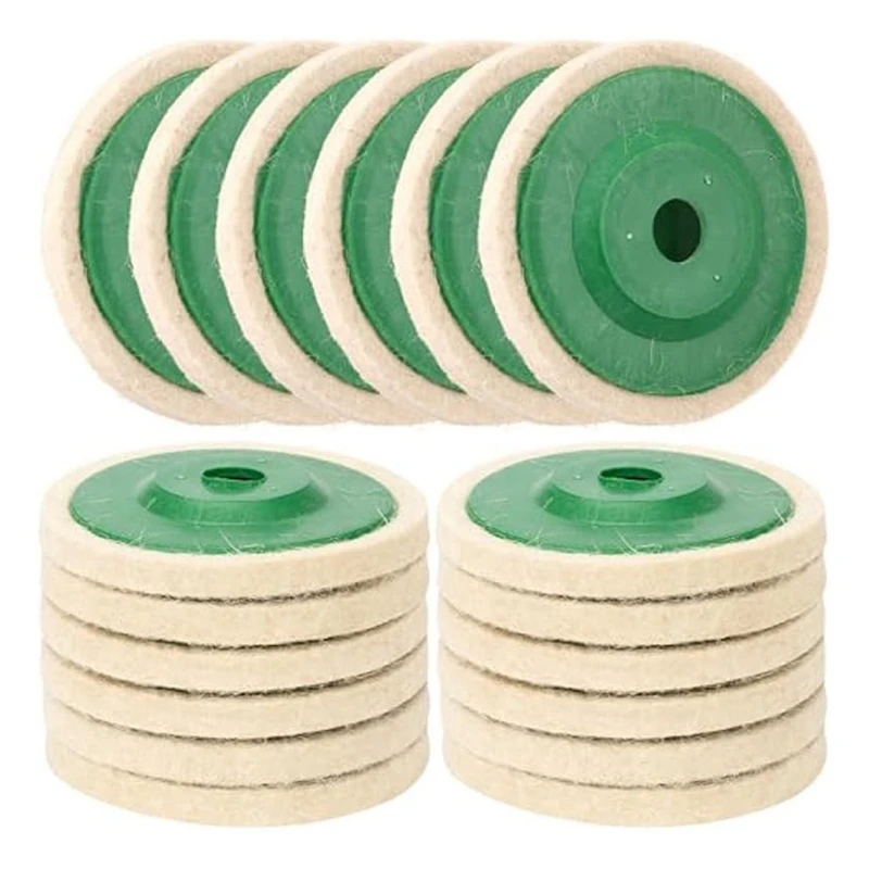 18 Pack 4 Inch Round Wool Felt Disc Wheel Pad, For 100 Angle Grinder, Buffing Polishing Buffer Bore Dia Green