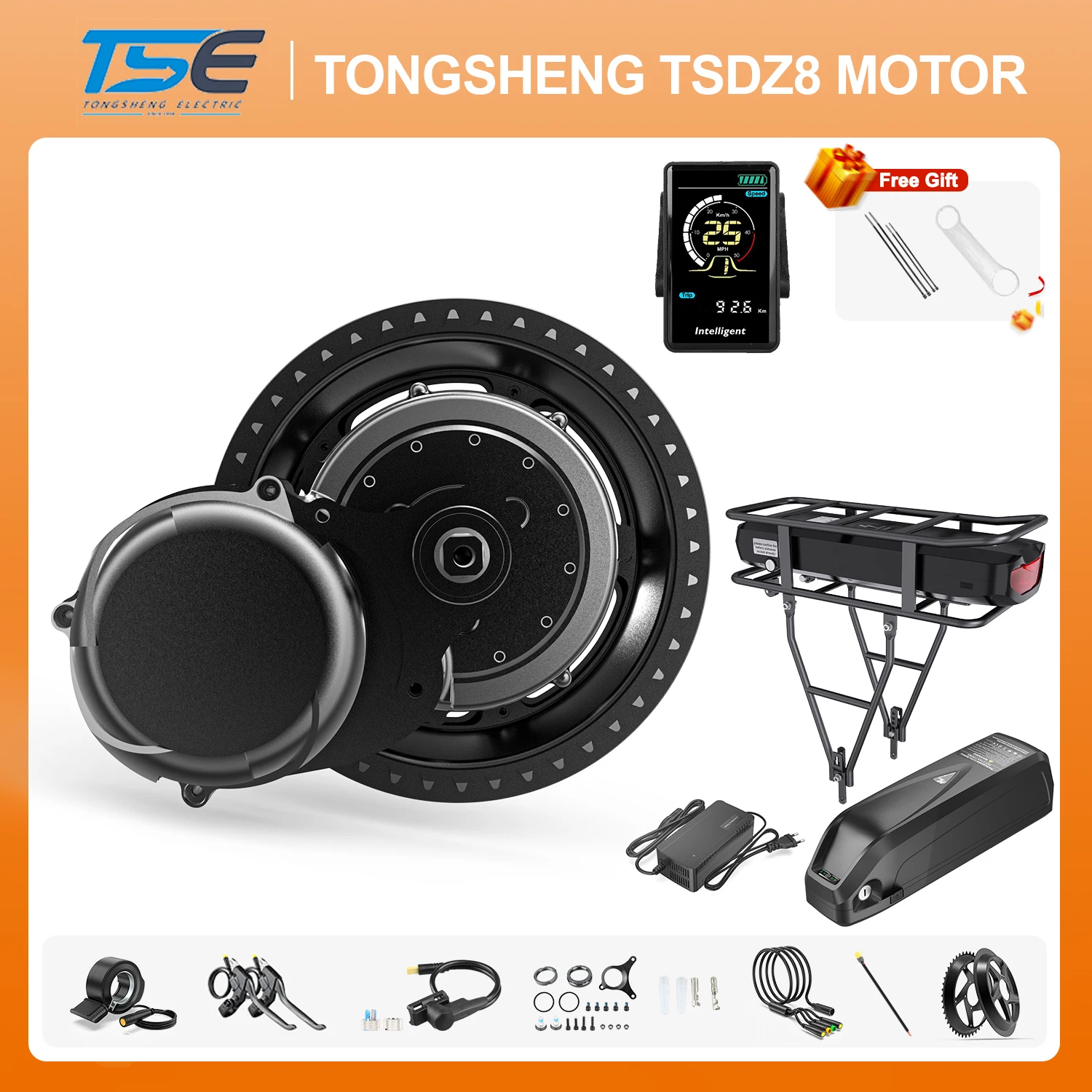 Tongsheng TSDZ2B TSDZ8 Ebike kit 36V 48V 250W 500W 750W Engine Torque Sensor Mid Motor With Ebike Lithium 48V 25Ah 20Ah Battery