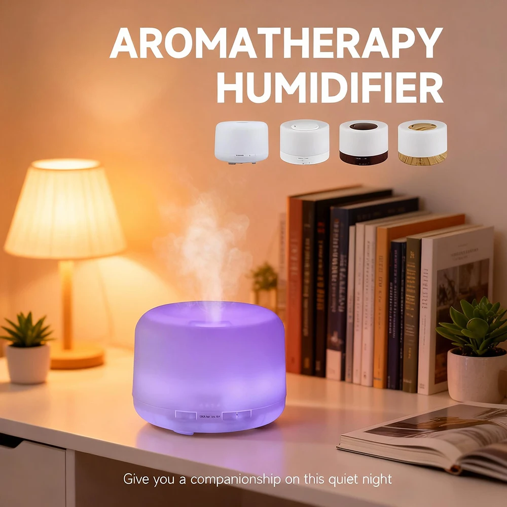 Wood Grain Ultrasonic Air Humidifier Bedroom Aroma Diffuser with Remote Control, Timing, Auto shut-off, Seven-color Night Lights