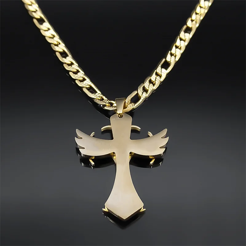 Multilayer Christian Cross Pendant Necklace for Men Hip Hop Stainless Steel Gold Color Crucifix Necklaces Male Jewelry Gifts