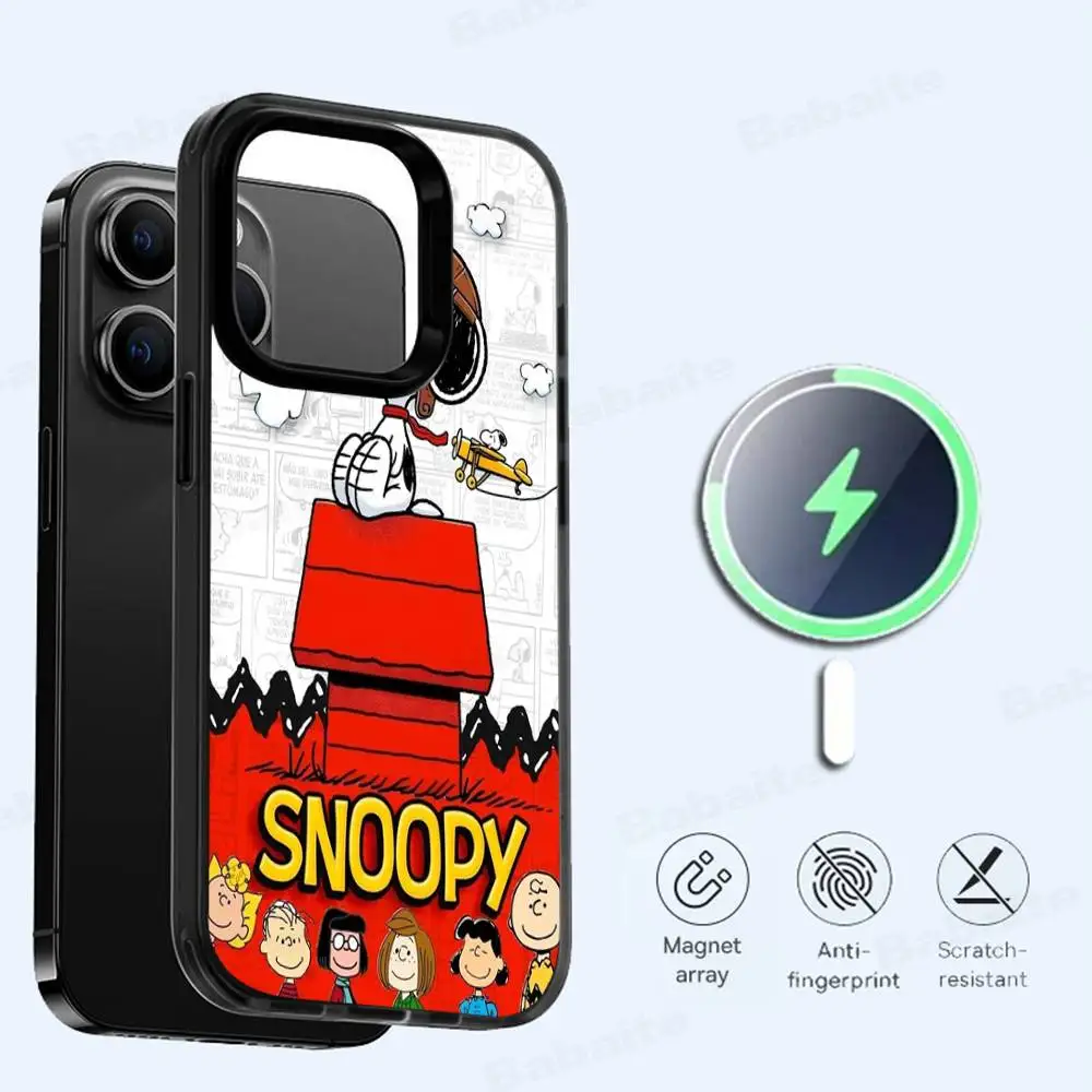 Cute Cartoon S-Snoopys Magnetic Matte Phone Case For iPhone 16 17 15 14 13 12 11 For Magsafe Wireless Charge Cover