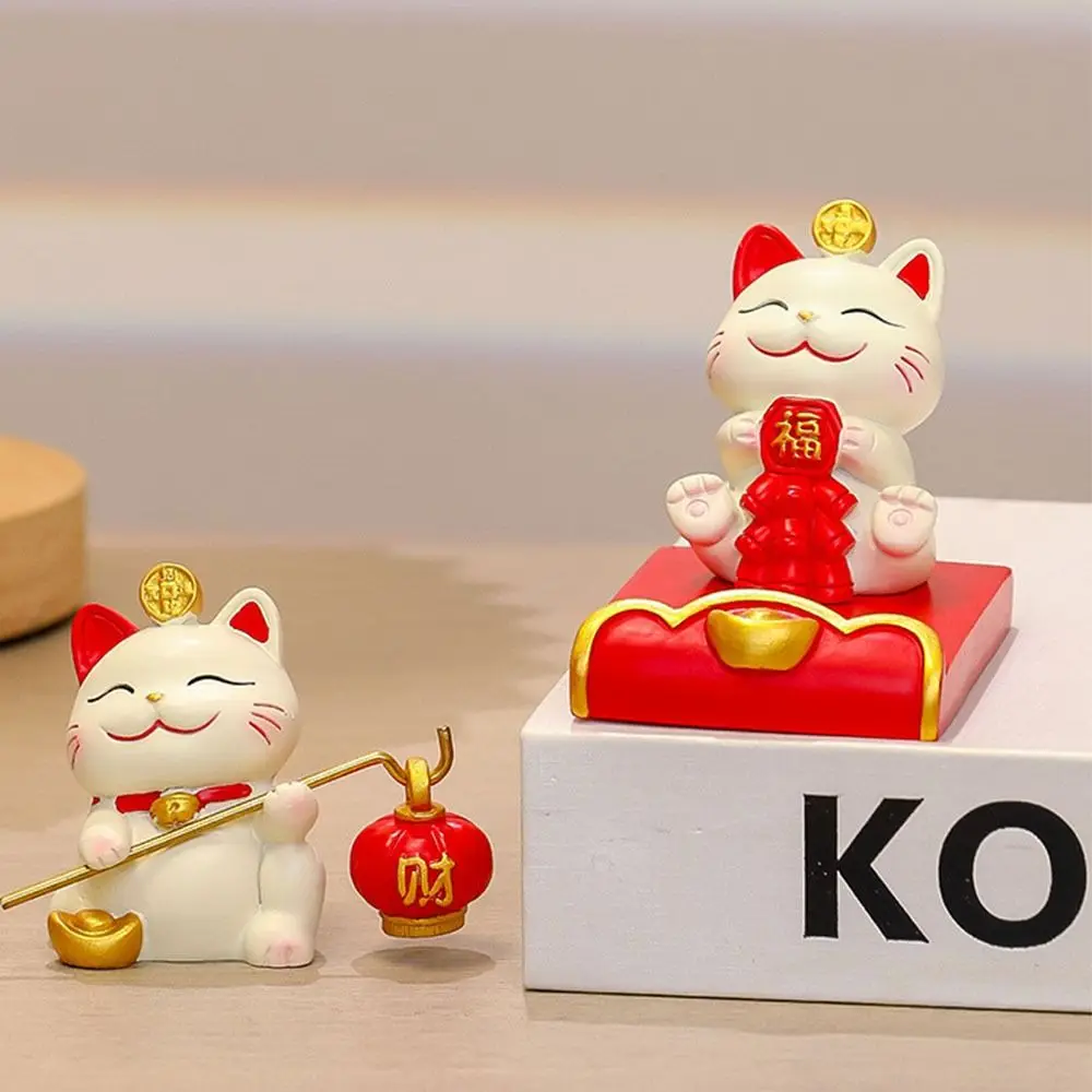 Figurine Miniature Items Lucky Cat Phone Holder Resin Crafts Exquisite Animal Mobile Phone Stand Realistic Chinese Style