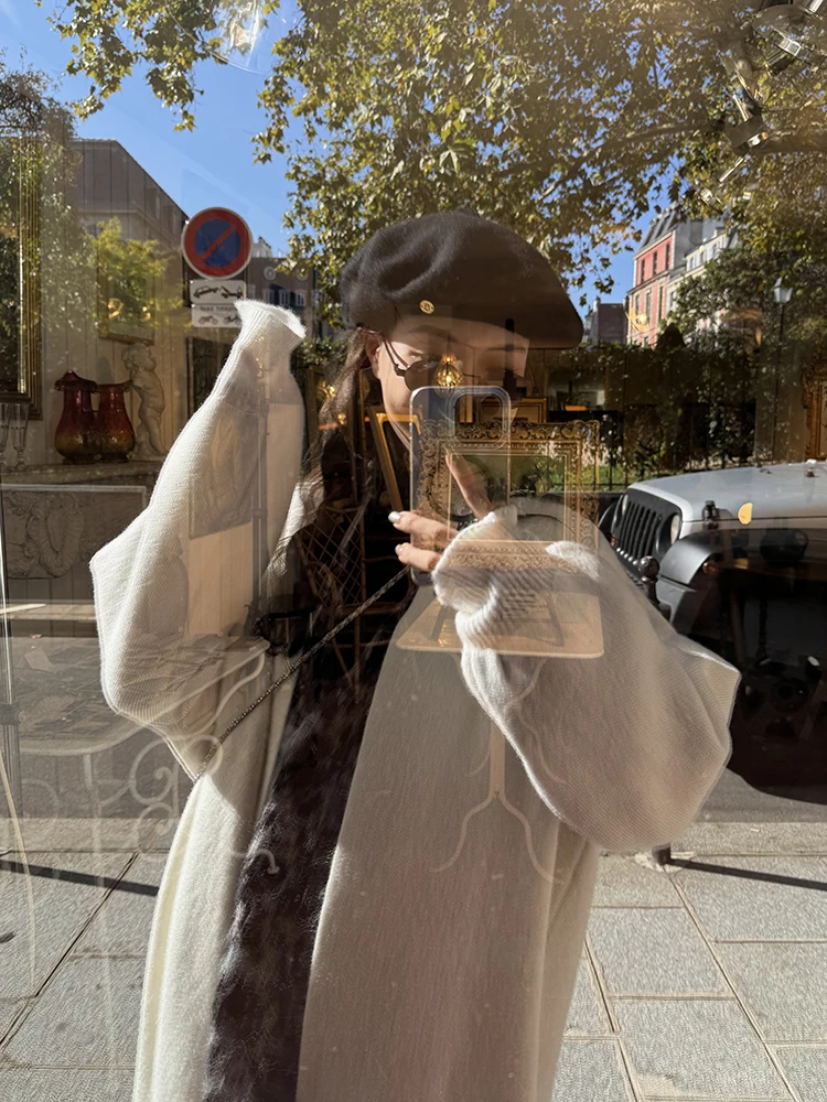 

SMOL "Initial Snow" Длинный мягкий уютный однотонный вязаный открытый кардиган, универсальный свободный свитер Lazy Sle для женщин