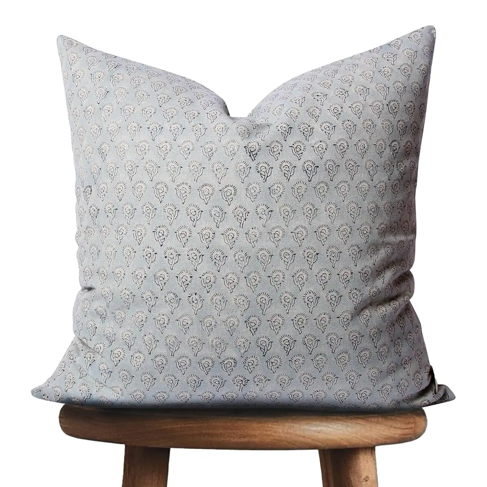 

Handmade Blo Print 100% Thi Cotton 20"" X 20"" Accent Throw Cushion Cover With Zipper - Pillowcase For Bedroom, Livingroom,