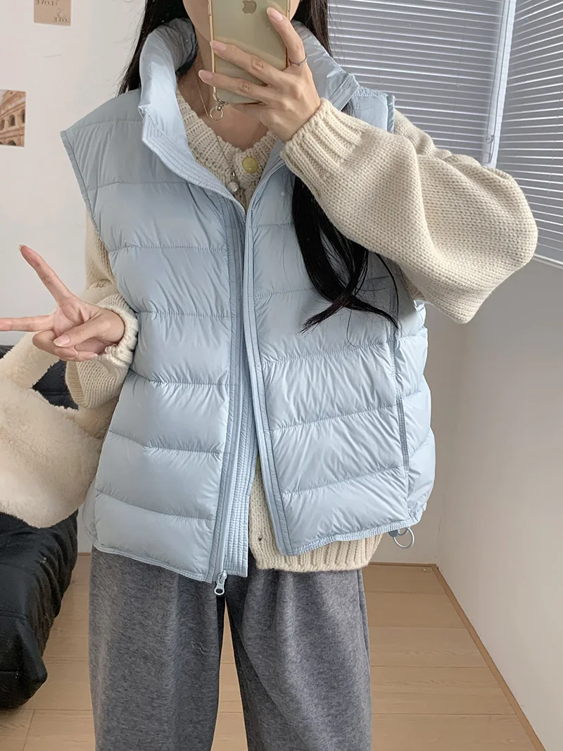 

2025 Autumn Winter Stand Collar Patchwork Design Unique Small Size Zipper 90 down Vest Jaet Women's Faion Commute Sle