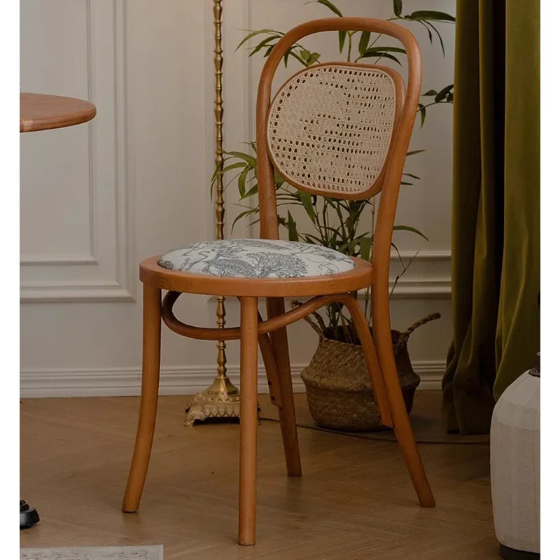 의자 프렌치 솔리드 우드 라탄 다이닝 체어 레트로 모던 레스토랑 의자 중세풍 책상 의자