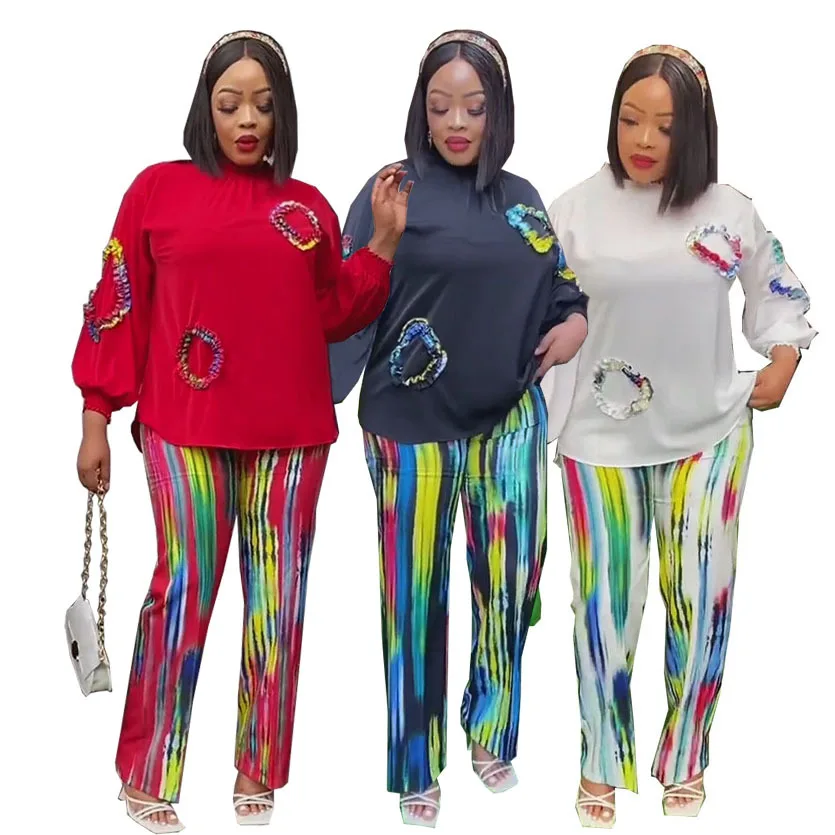 Printed Shirt Paired With Elastic Pants Casual Set Basic Plus Size Women's Clothing