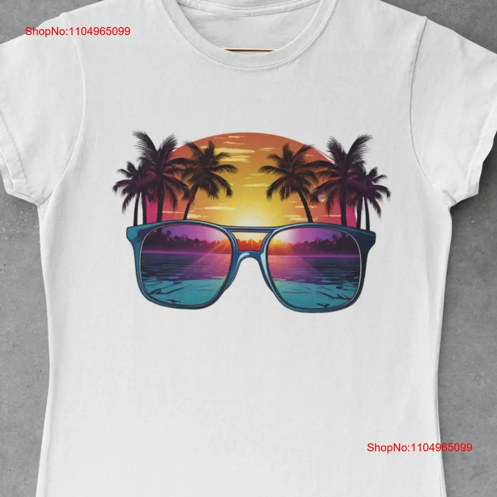 

A Sunset Beach T Shirt Sun Men Paradise Tropical Palm Trees with Retro Sunglasses 4 vintage Washed Breathable Unisex