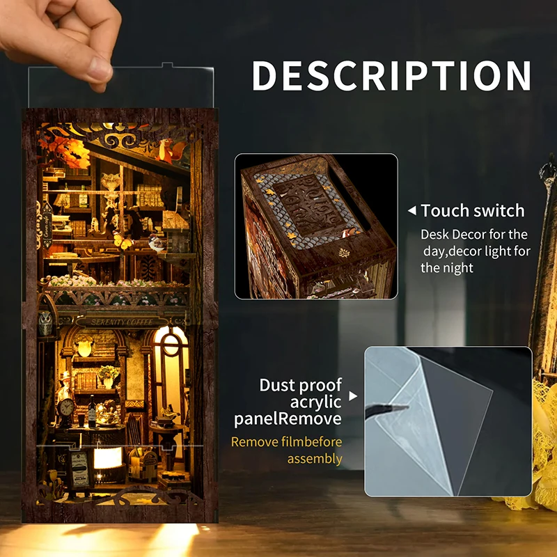 

Деревянный 3D-пазл «Книжный уголок» своими руками — миниатюрная модель кофейни, набор для сборки, креативный декор для домашнего офиса, уникальный коллекционный предмет