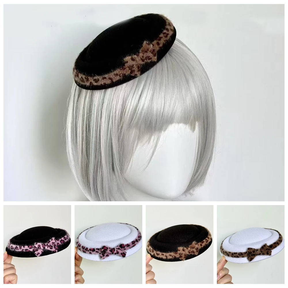 1Pcs Vintage Leopard Print Y2K Top Hat Hair Clip with Bow Decoration French Side Clip for Ladies' Elegant Style Hair Clip