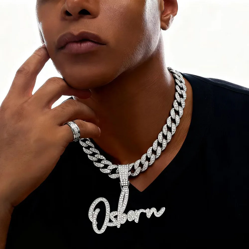 DIY accessories European and American hip hop full of diamonds Osborn letter pendant necklace niche design ins style men's and w