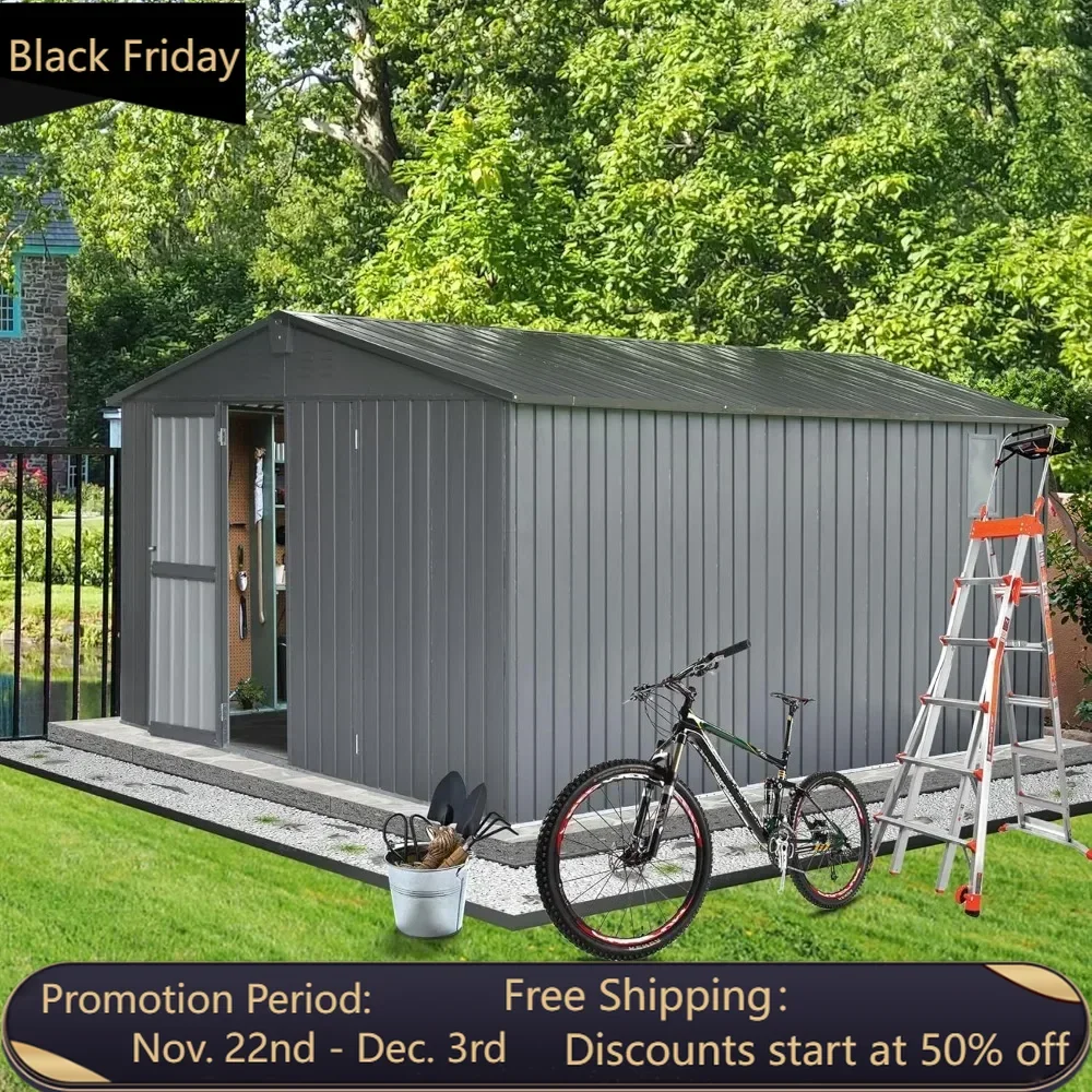 

Outdoor steel metal storage shed 11'x12.5 'with lockable doors and ventilation openings, suitable for terrace gardens