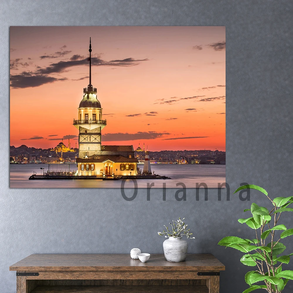 

Maiden'S Tower Istanbul Turkey Bosphorus Wall Art Canvas Print Poster Nordic Modern Home Living Room Bedroom Decor Painting Gift