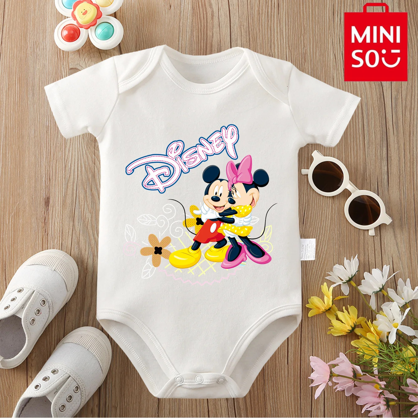 

MINISO Mickey Mouse Disney Jointly Signed Pure Cotton Baby Clothe Onesie Bodysuit Cute Cartoon Print for 0 To 12 Months Newborn