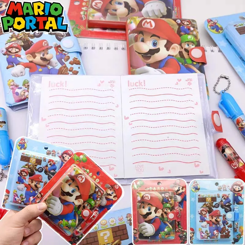 

4/12/24 шт., мини-блокнот Super Mario с шариковой ручкой, портативный дневник, креативные канцелярские принадлежности в стиле аниме, студенческие подарки, новинка