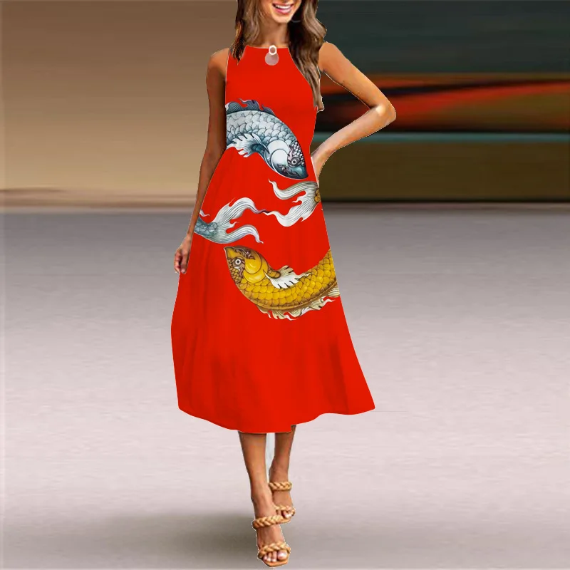 2022-Border European and American New Sleeveless Dress Style Floral Print Swing Dress Bohemian Beach Dress