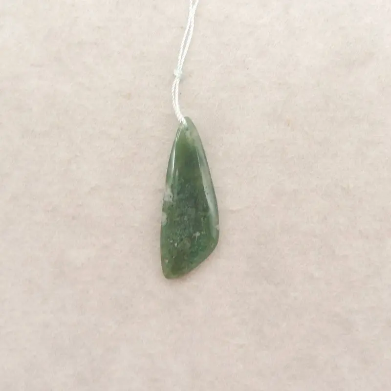 

Natural Moss Agate Freeform Pendant Green Gemstone with Mossy Patterns 45x16x5mm Weight 5.2g
