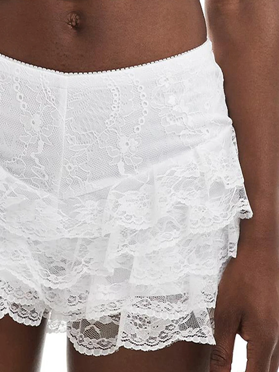 Short d'été en dentelle multicouche pour femme, à volants, taille élastique, élégant, décontracté, mode, pantalon court confortable