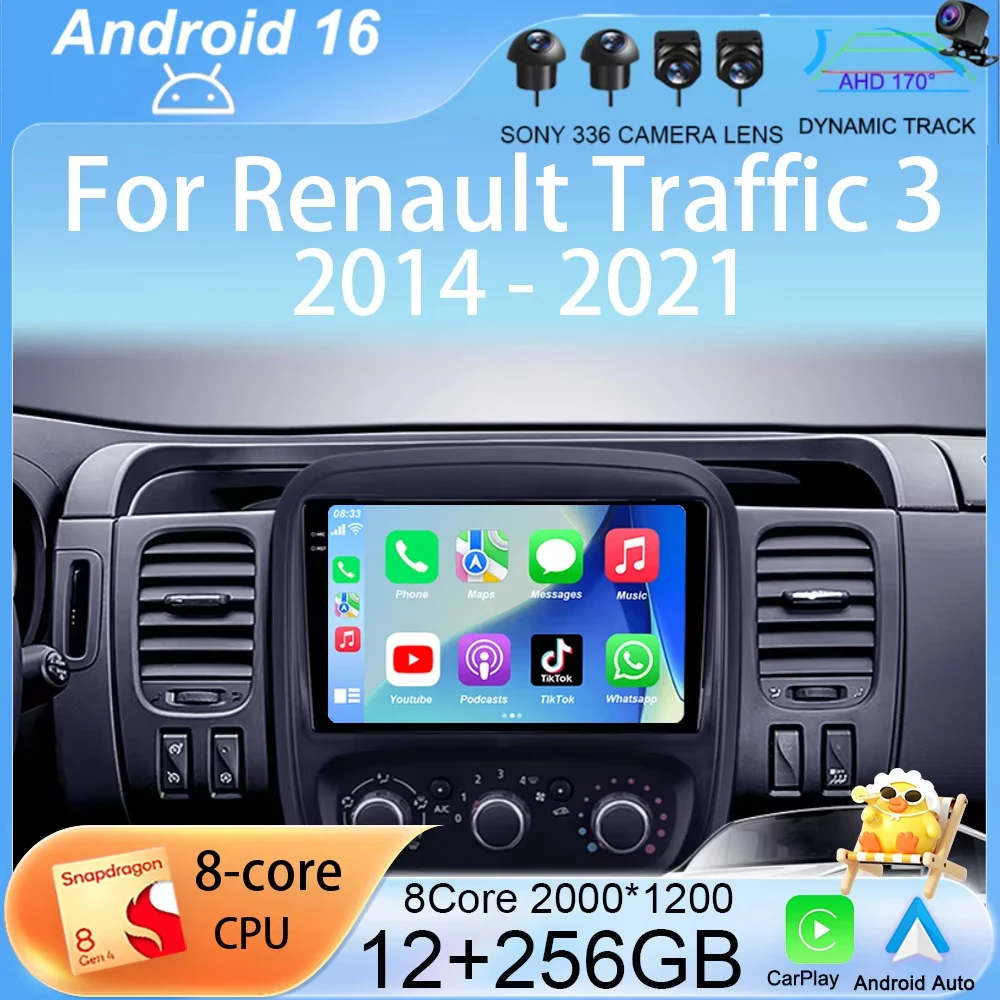 Android 16 Auto Car Radio For Renault Traffic 3 2014-2021 For Opel Vivaro B 2014-2018 Multimedia Video Player Navigation GPS DSP