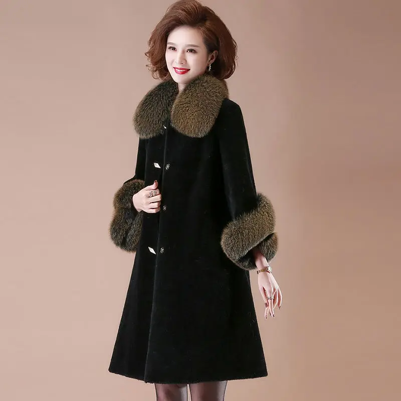 معطف الشتاء الأم النبيلة الراقية فو الفراء سترة الشتاء النساء رشاقته معطف دافئ طويل أنيق ل الفراء كولور سترات أبلى #5