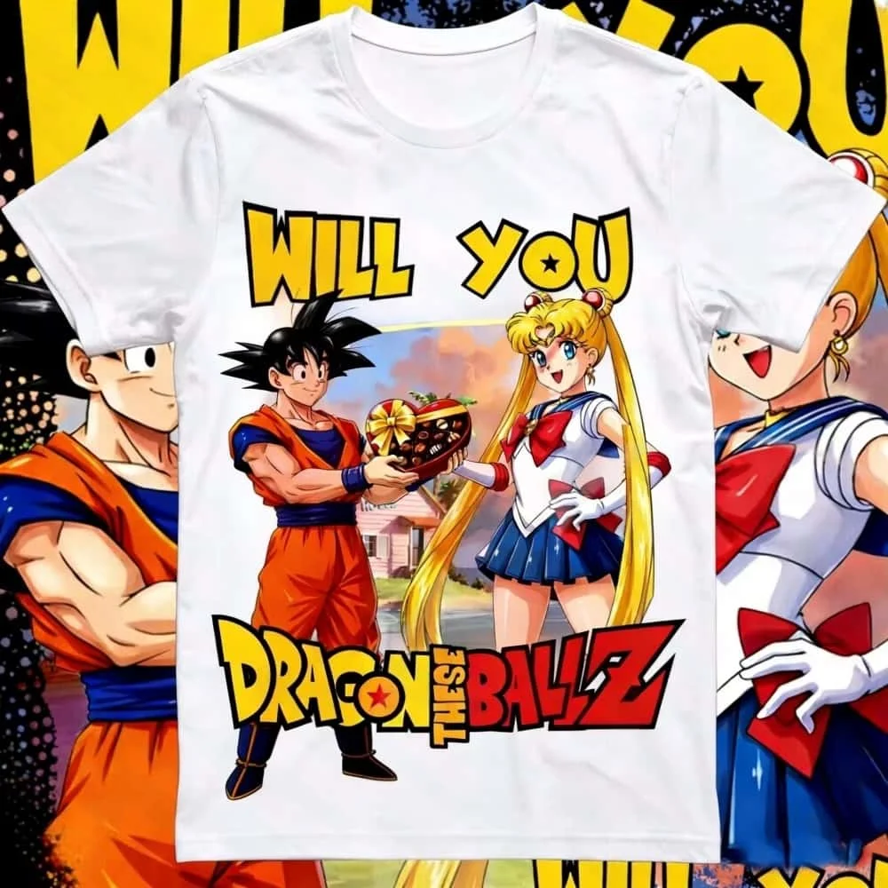 Anime Characters Fun Linkage Men and Women Casual Fashion Valentine's Day Sports Trend T-shirt