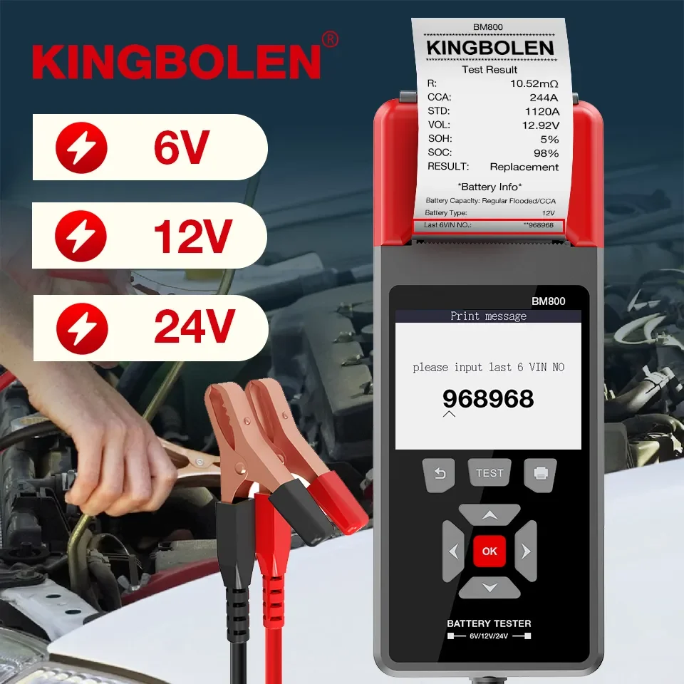 

KINGBOLEN BM800 6V 12V 24V Car Battery Tester with Print Function 100-2000 CCA Automobile Battery Analyzer Car Diagnostic Tool