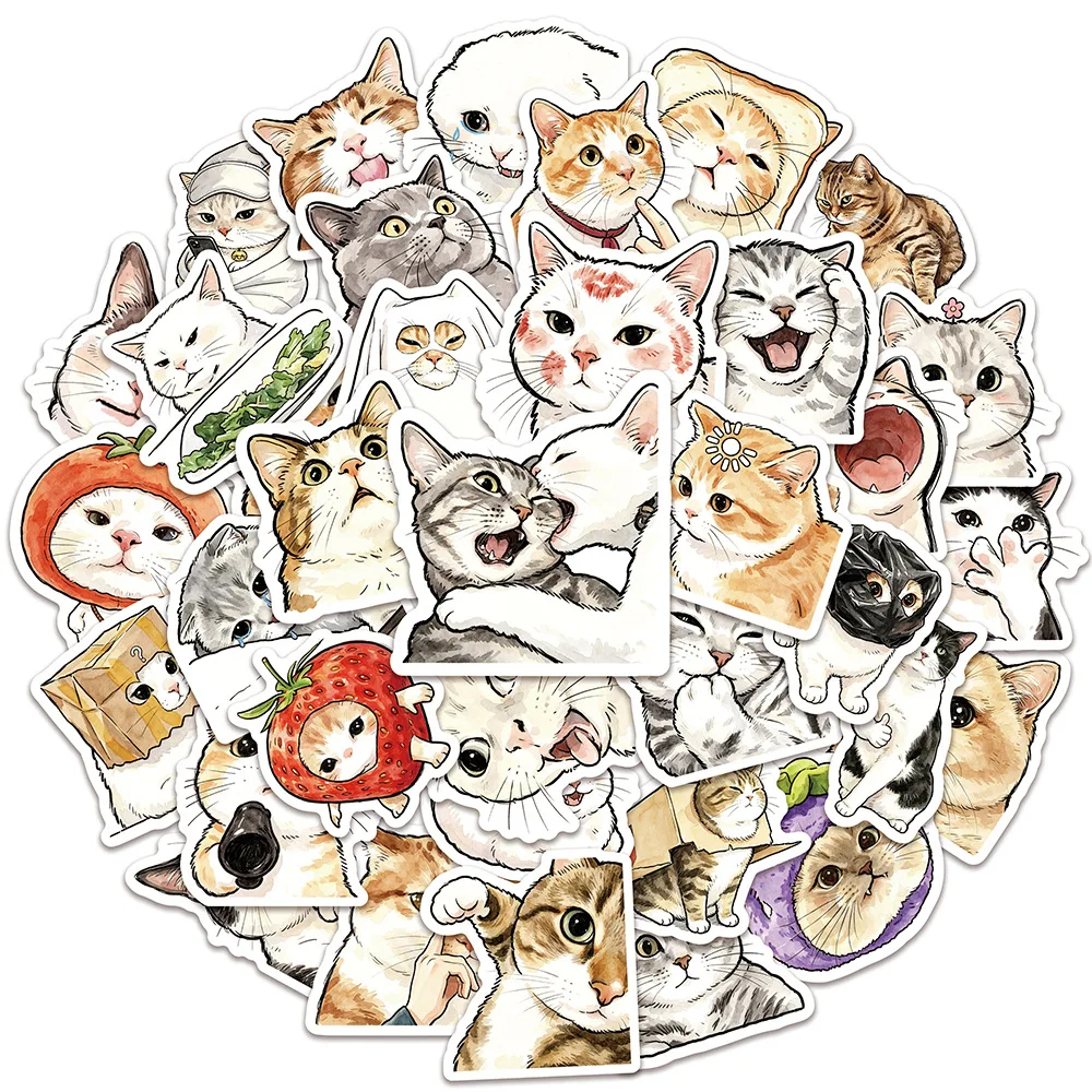 

50PCS Cat Watercolor Cartoon Sticker Graffiti Funny Anime Decals DIY Toy Laptop Phone Luggage Fridge Car Waterproof Gift Sticker