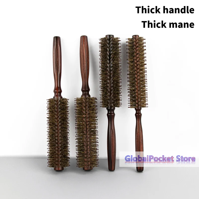 

[TG823]1Pcs Wood Handle Round Rolling Brush Straight Twill Hair Comb Boar Bristle Round Hair Curling Brush Hairdressing Tool