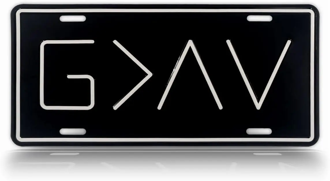 God is Greater Than The Highs and Lows License Plate, Embossed 6X12 Metal Auto Tag, G>^V (Black)