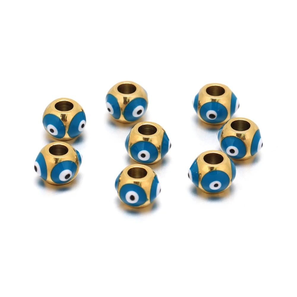 10Pcs Stainless Steel 8MM Gold Color Eyes Spacer Loose Beads for DIY Bracelet Necklace Beads Jewelry Making Findings