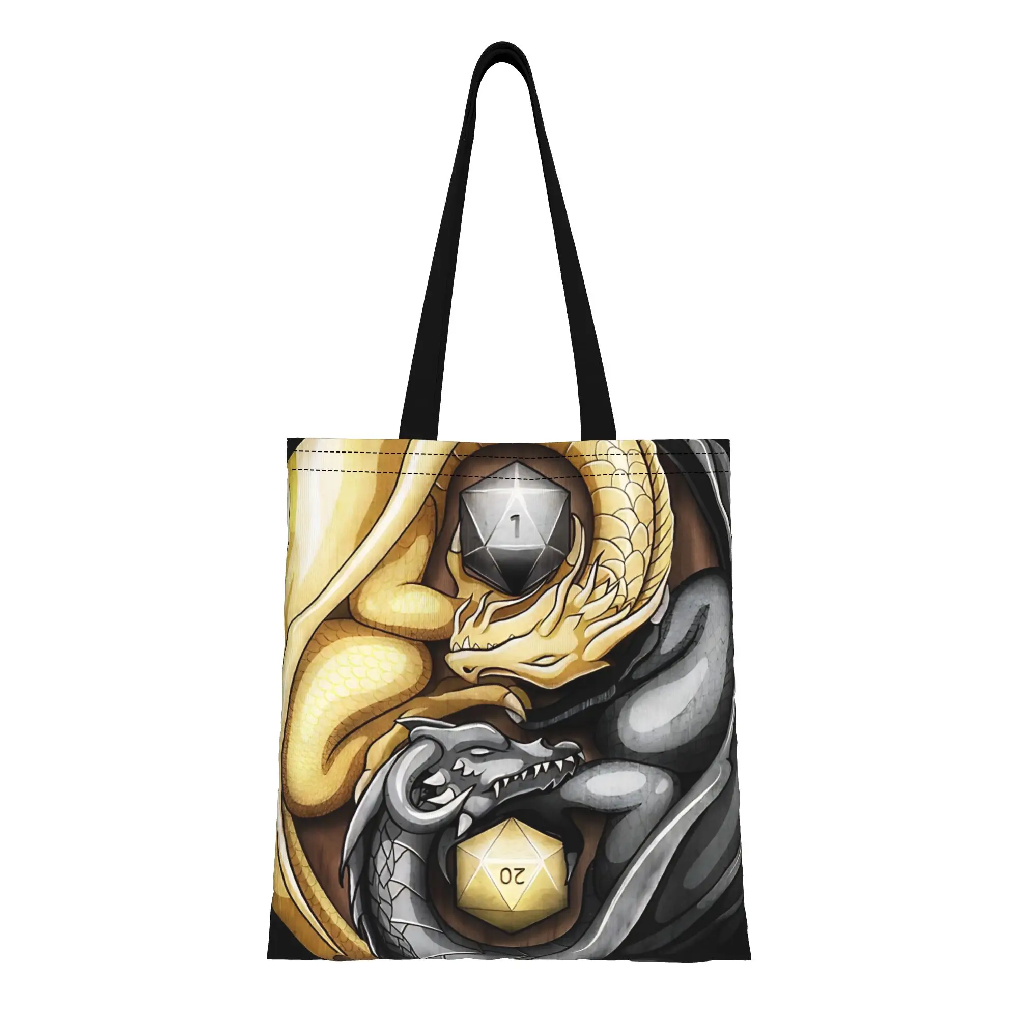 DND Yin Yang Dragons Canvas Woman Tote Bag for Shopping Travel Outdoor Heavy Duty Shoulder Handbag