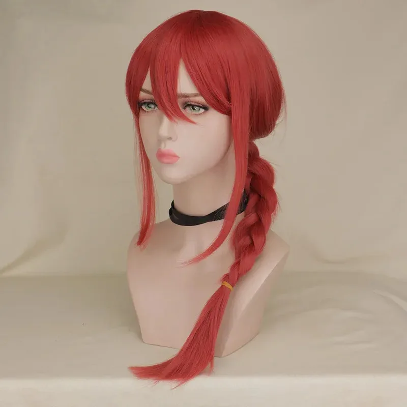 DY2025QQXCAIW ماكيما شعر مستعار أنيمي بالمنشار رجل تأثيري ماكيما تأثيري طويل أحمر شعر مستعار مضفر مقاومة للحرارة الاصطناعية خصلات الشعر المستعارDY