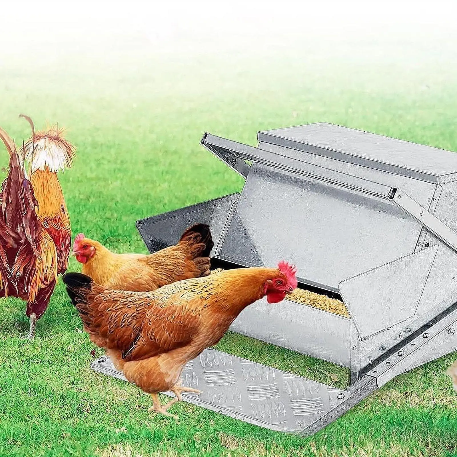 

Automatic Chicken Feeder Chicken Coop Feeder Rainproof Poultry Feeder Galvanized Sheet for Outside Bantams Chicken