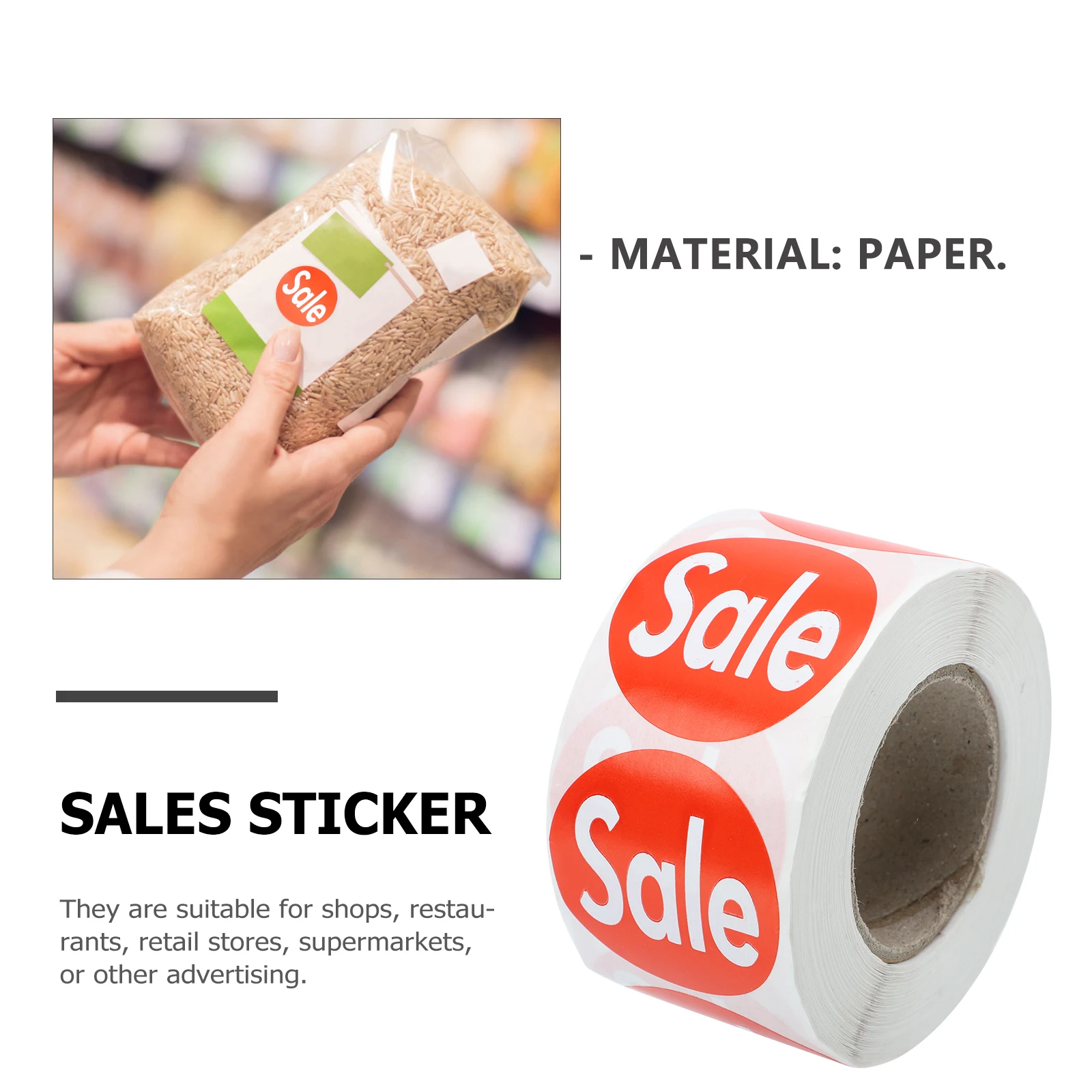 

2 Rolls Sales Tag Stickers Retail Store Self Adhesive Paper Tags Removable Labels Supermarket Display Folder Organizer