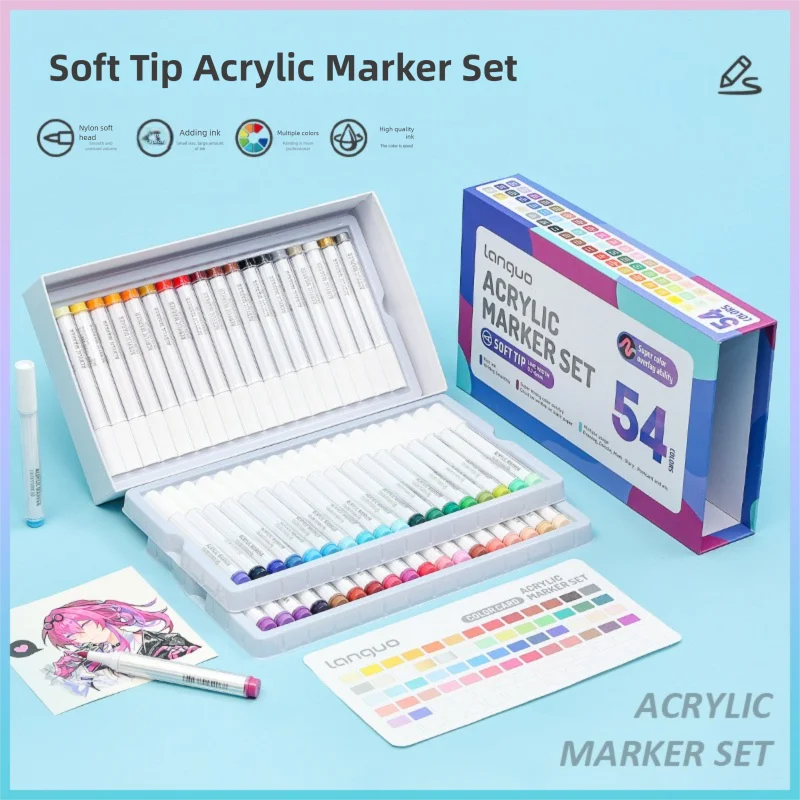 Languo – marqueur acrylique empilable à tête souple, coffret cadeau 36/126 couleurs, ensemble de stylos de peinture artistique pour étudiants, stylo aquarelle