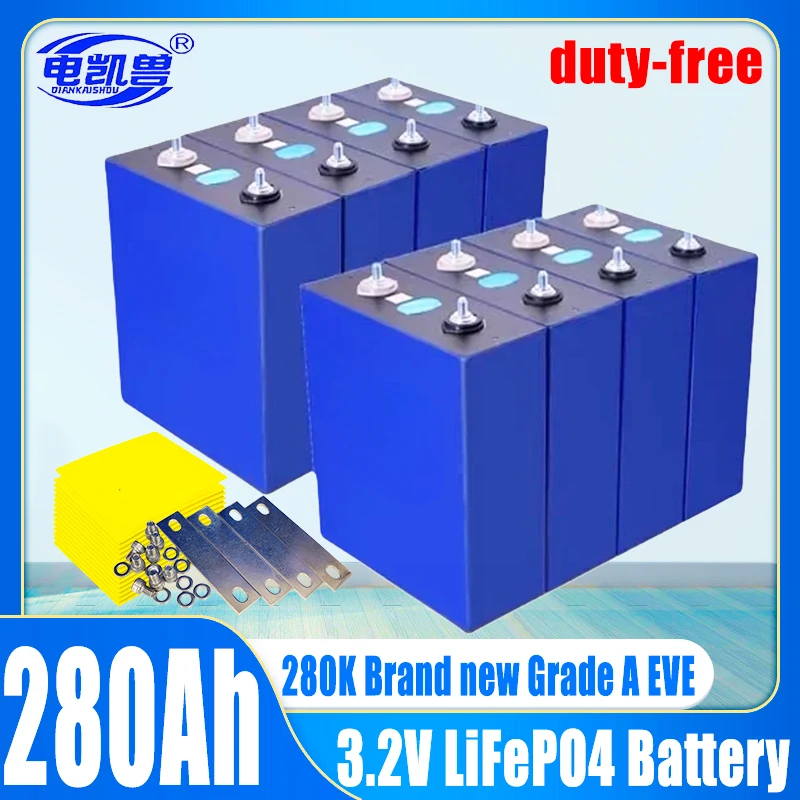 

Original 3.2V 280Ah A-grade LiFePO4 battery DIY 12V electric vehicle RV camper golf cart off-road solar wind energy duty-free