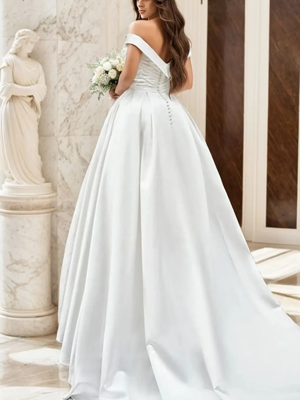 Robe de mariée trapèze élégante, épaules dénudées, manches cape, plis en Satin, traîne Court, robe de mariée formelle, personnalisée gratuitement, 2025