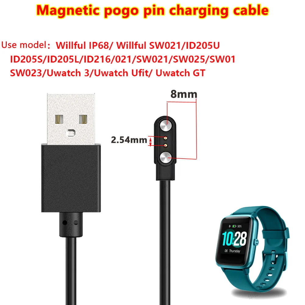 Smart Watch Charger Cord Magnetic Charging Cable Wire for Q12 Children\'s Watch 2 Pin 2.54mm USB Data Cables for Q12 Devices