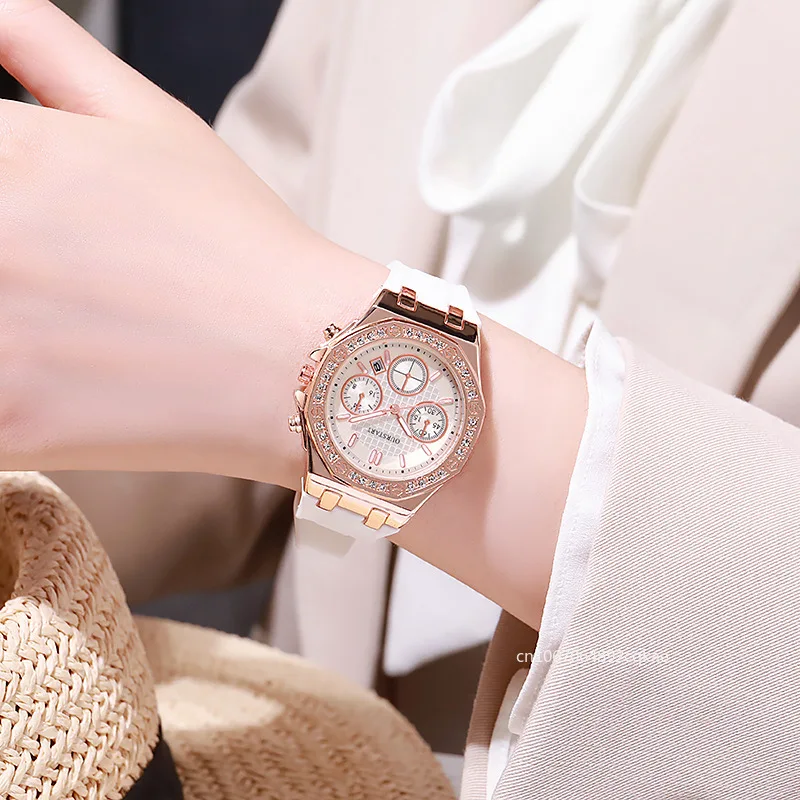 Luxury Women Quartz Watch Fashion Silicone Band Strap Ladies Calendar Watches Student Rhinestone Dial WristWatch Montre Femmes