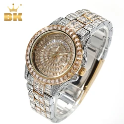 O bling rei relógio das mulheres dos homens iced fora relógio de quartzo luxo qualidade superior strass automático negócios relógios de pulso à prova dwaterproof água