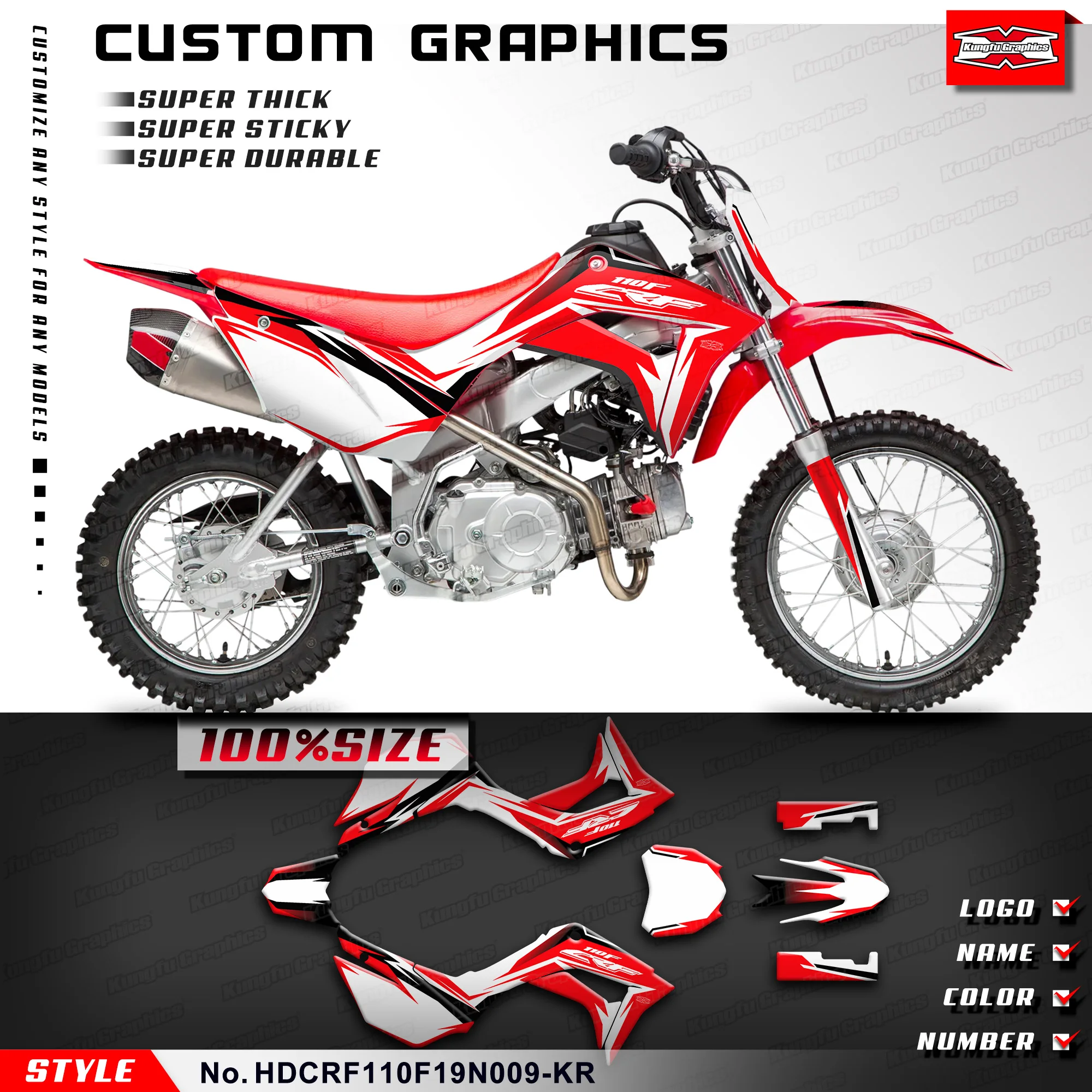 

KUNGFU GRAPHICS Motocross Stickers Motorcycle Decals Kit Wrap for Honda CRF110F 2019 2020 2021 2022 2023 2024 HDCRF110F19N009-KR