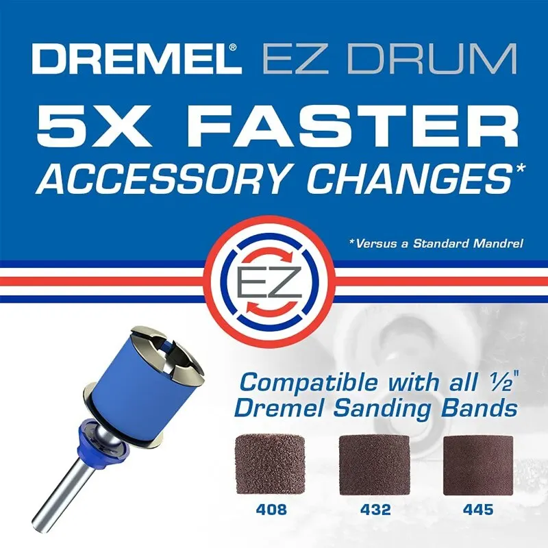 Dremel EZ407SA EZ Drum Sanding Band Mandrel Compatible with All 5X Faster 1/2-Inch Rotary Tool Fit Belt Flat Power Accessories