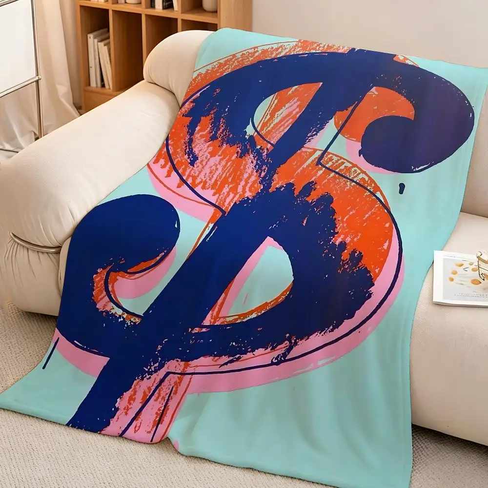 Art Pop A-Andy Warhol Dollar Sign Throw Soft Warm Flannel Blanket Lightweight for Sofa Bed Couch Travel Adults