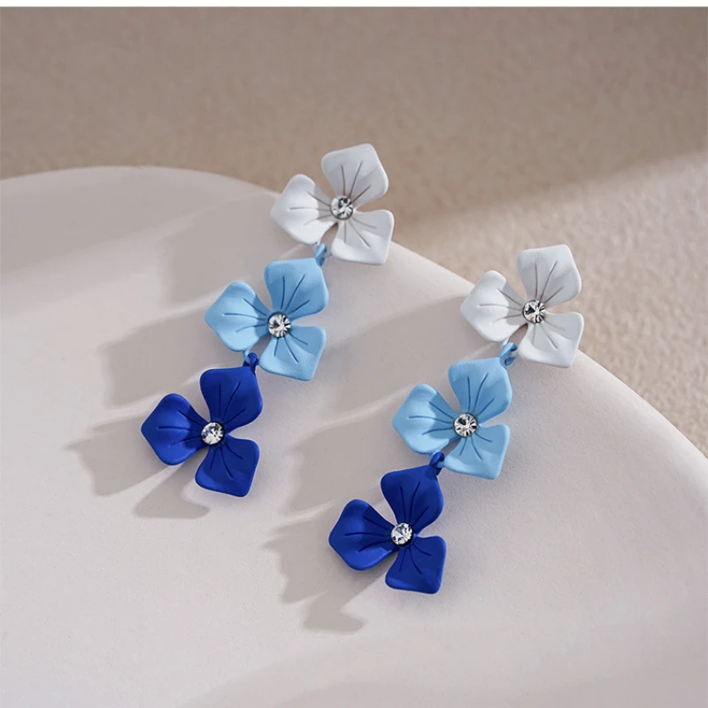 Klein blue stud earrings gradient flower high-end earrings temperament earrings new trend