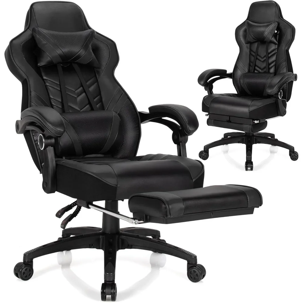 

Gaming Chair, Computer Chair with Footrest and Lumbar Support, Height Adjustable Executive Swivel Rolling Task Chair with 90°-1