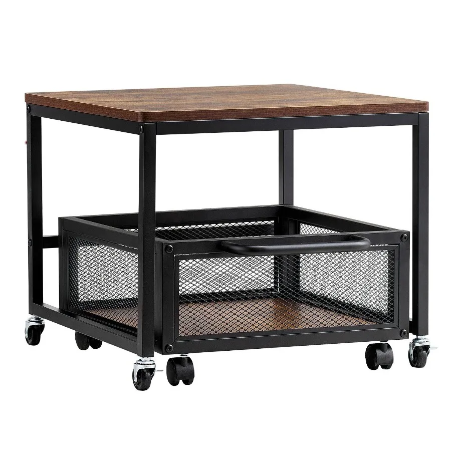 

Mini Fridge Stand with Storage 198lbs Cart Swivel Wheels Light Brown