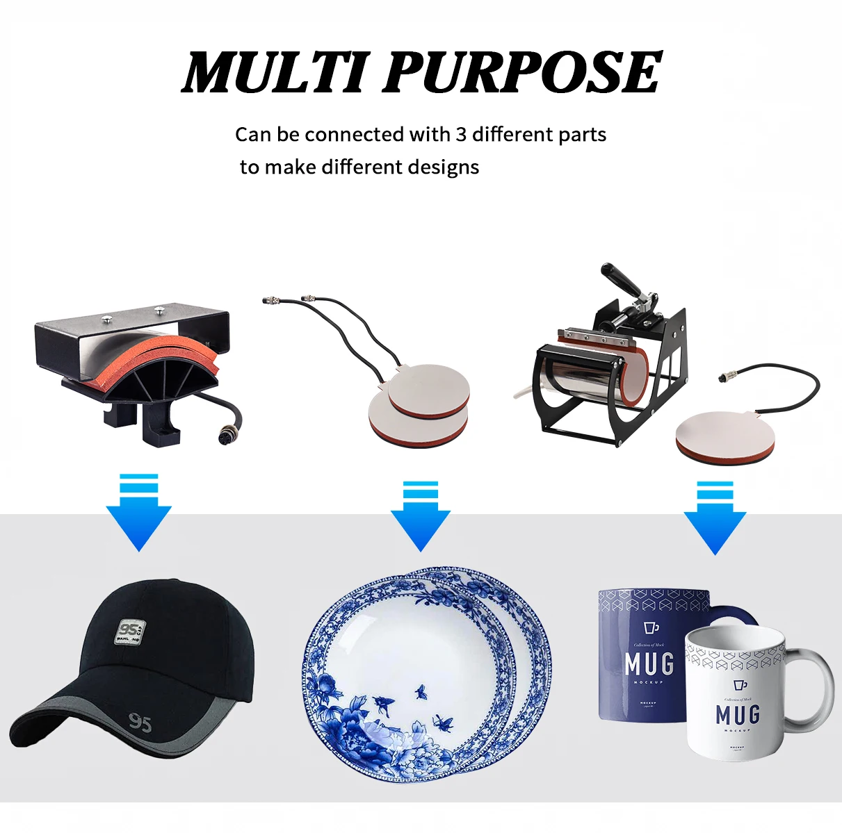 Cheap 30*38CM 8 in 1 Combo Heat Press Machine Sublimation Printer 2D Heat Transfer Machine for Cap Mug Plate Tshirts CE Approved