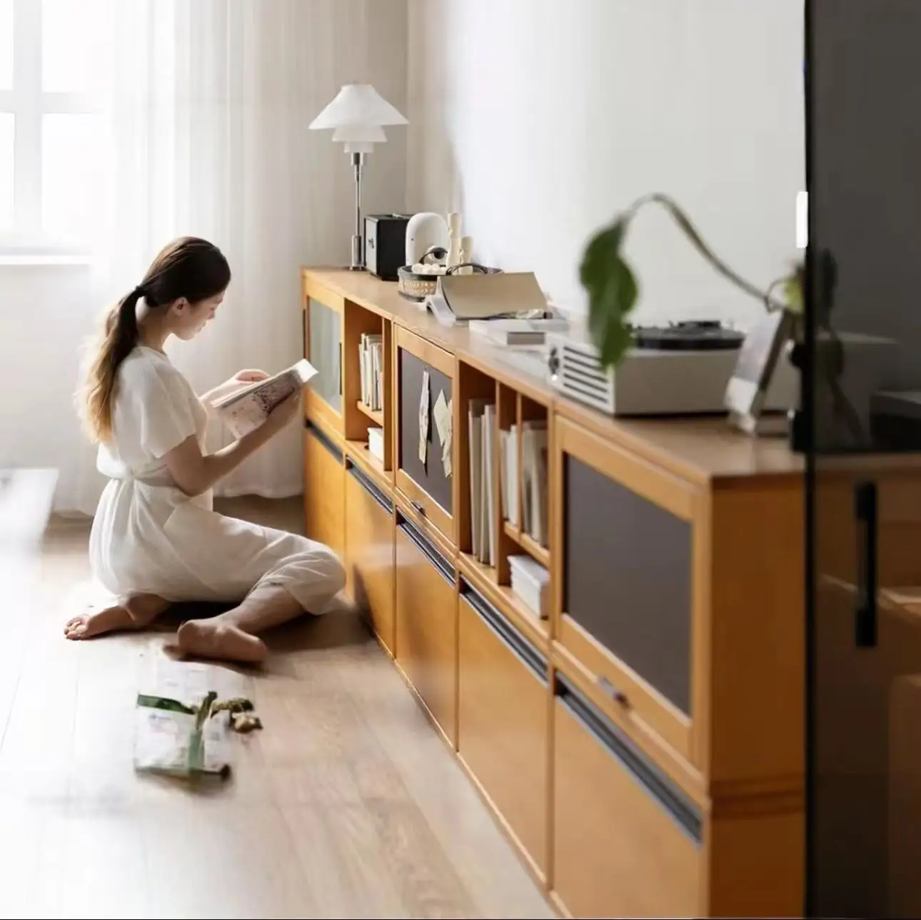 Modular free combination cabinet, lattice cabinet, living room TV cabinet, solid wood bookcase, kindergarten floor-to-wall stora