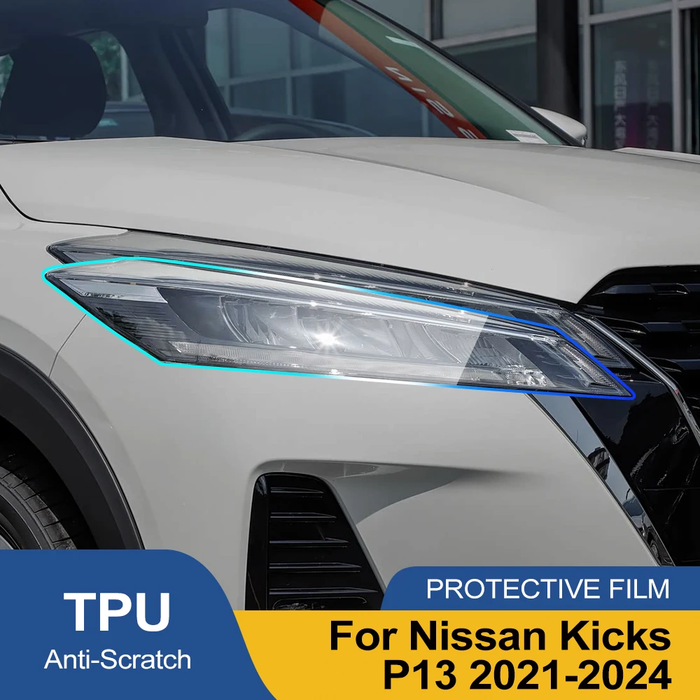 For Nissan Kicks P13 2021-2024 TPU Car Headlight Film Smoke Black High-Gloss PPF Pre-Cut Anti-Scratch Protective Vinyl Wrap Kit